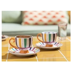 Exotic Strip New Bone China2’li Kahve Fincan Takımı 100 ml Renkli
