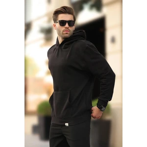 Siyah Kapüşonlu Cep Detaylı Sweatshirt 7095