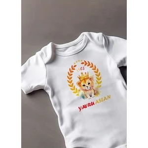Lotus Baby Kısa Kollu %100 Pamuklu Yavru Aslan Tasarımlı Bebek Body Zıbın
