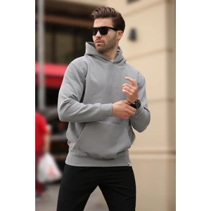 Boyalı Gri Kapüşonlu Cep Detaylı Sweatshirt 7095