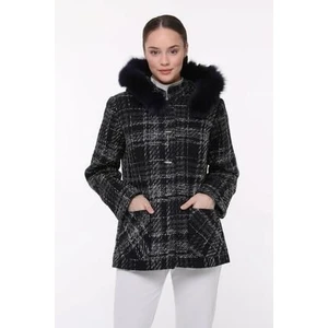 Kareli Kısa Kapşonlu Mont