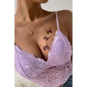 Geçici Dövme Üçlü Kelebek Deseni Mor Tonlarında Zarif ve Şık Vücut Sanatı Tasarımı