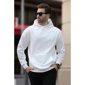 Beyaz Kapüşonlu Cep Detaylı Sweatshirt 7095
