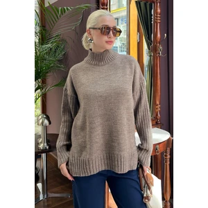 Vizon Yarım Balıkçı Yaka Fitil Detaylı Kadın Kazak MG2156