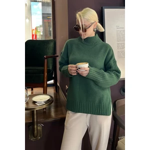 Haki Yarım Balıkçı Yaka Fitil Detaylı Kadın Kazak MG2156