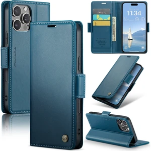 iPhone 16 Pro Için Pu Deri Standli Cüzdan Flip Telefon Kılıfı - Mavi (Yurt Dışından)