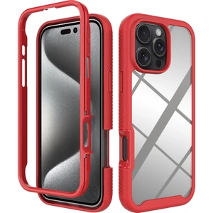 iPhone 16 Pro Max Için Hibrit Bumper Tam Koruma Telefon Kılıfı - Kırmızı (Yurt Dışından)