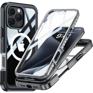 iPhone 16 Pro Için Magsafe Dahili Ekran Koruyucu 360 Tam Gövde Koruyucu ile Uyumlu Telefon Kılıfı - Siyah (Yurt Dışından)