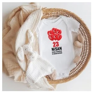 Lotus Baby Kısa Kollu %100 Pamuklu 23 Nisan Çoklu Balon Tasarımlı Body Zıbın