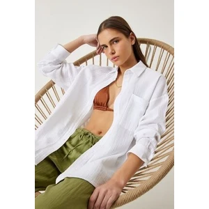 Oversize Basic Müslin Gömlek Beyaz LMX0002