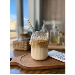 1 Adet Oval Kapaklı Cam Pipetli Plastik Pinterest Bardak Kahve Sunum Bardağı 430ML Smoothie Bardak