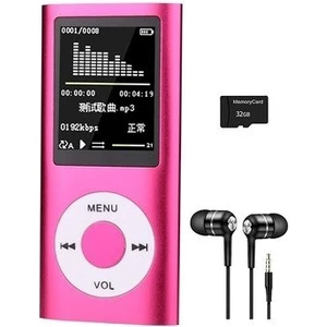 Metal Mp3 Çalar Dijital Ekranlı Mp4 Player Ses Kayıt Fm Radyo 32GB Hafıza Kartı