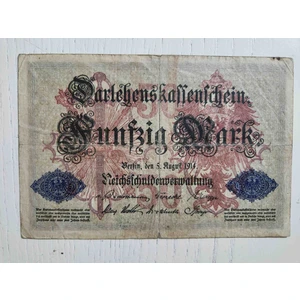 Edi Antik Almanya Berlin Banknot Büyük Boy 9 x 13 cm 1914 Tarihli  50 Mark Alman