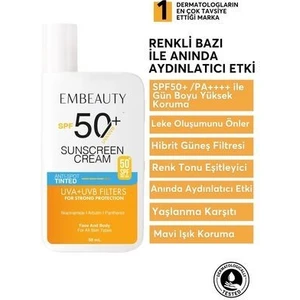 Ton Eşitleyici Yüksek Koruma Etkili SPF50 Aydınlatıcı Pembe Yüz Güneş Kremi Hibrit Formül 50 ml