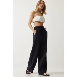 Müslin Palazzo Pantolon Siyah