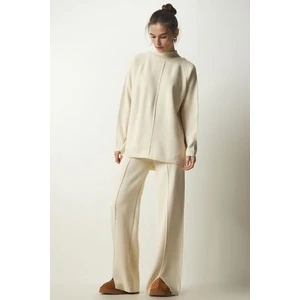Şık Triko Kazak Pantolon Takım Krem