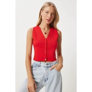 V Yaka Triko Yelek Kırmızı LPF0055