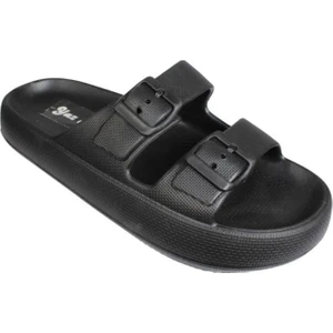 Yaz Kış Ayakkabı Akınbella Erkek Siyah Lacivert Cift Bant Tokalı Kauçuk Taban Deniz Havuz Bahçe Terliği