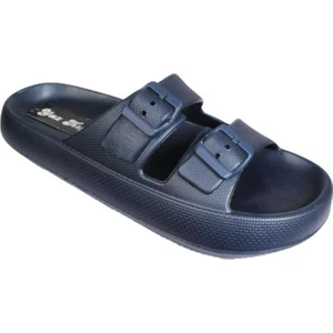 Yaz Kış Ayakkabı Akınbella Erkek Siyah Lacivert Cift Bant Tokalı Kauçuk Taban Deniz Havuz Bahçe Terliği