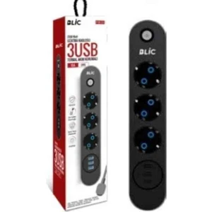 Ftr-01 3 Priz / 3 USB Girişli Termal Akım Korumalı Priz