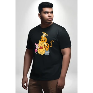 Winnie The Pooh Piglet Tiger Siyah Büyük Beden Erkek Kadın Unisex Basic Ön Baskılı Tişört