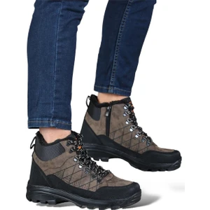 Erkek Içi Kürklü Fermuarlı Trekking Outdoor Bot Kahverengi
