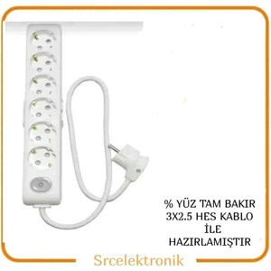 Multi-Let 6'li 1 ile 10 Metre Ebatları Anahtarlı Topraklı Çocuk Korumalı Uzatma Ttr Kablo Tseli HO5VV-F