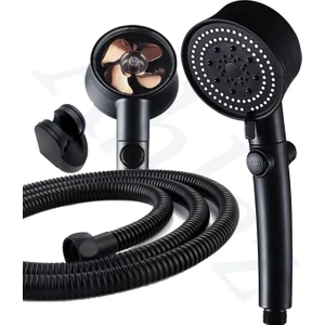 Royal Turbo Pervaneli 5 Fonksiyonlu Duş Başlığı Siyah Duş Hortumu ve Mafsal Set