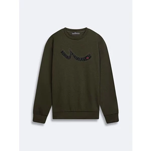 Signli Sıfır Yaka Uzun Kollu Yeşil Sweatshirt