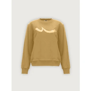 Sıgn Baskılı Sıfır Yaka Uzun Kollu Basıc Camel Sweatshırt