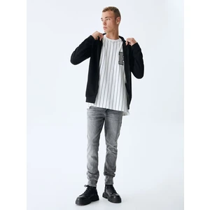 Erkek Kapüşonlu Fermuarlı Siyah Sweatshırt