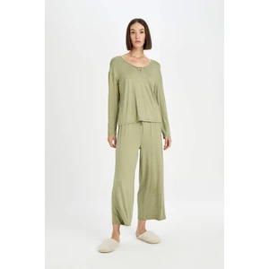Pijama Takım Viskon Puantiyeli Uzun Kollu Üst Beli Lastikli Alt-Fall in Love D5659AX24AU
