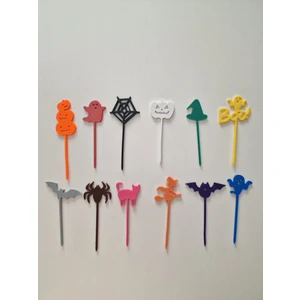 Hobi Kafe 12 Adet Cadılar Bayramı- Halloween Cup Cake Kürdanı- Çubukları - Pasta Süsü (Sert Plastik)