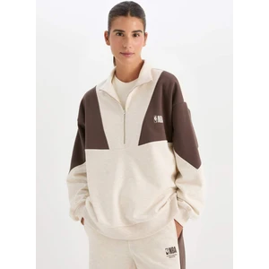 DeFactoFit NBA Wordmark Oversize Geniş Kalıp Fermuarlı Dik Yaka Kalın Sweatshirt D0685AX24AU