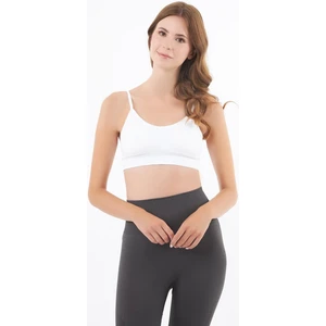 Beyaz Ip Askılı Çıkarılabilir Kaplı Seamless Kadın Crop Atlet