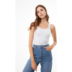 Gri Pamuklu Kalın Askılı Fitilli Kadın Atlet