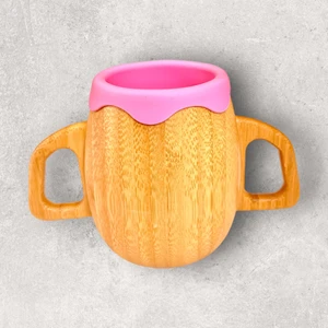 Kulplu Silikonlu Bambu Bardak Pembe