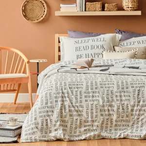 Bella Maison Pamuk Ranforce Book Lovers King Size Nevresim Seti Antrasit (160X220 Cm)