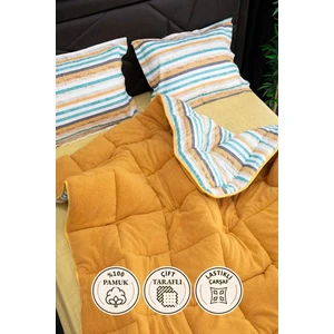 Oso Blanco Sherpa Çift Kişilik Comforter Uyku Seti - Hardal