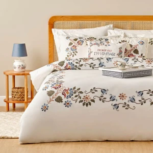 Bella Maison  Pamuk Saten Vintage King Size Nevresim Seti Beyaz (240X220 Cm)