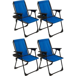 4 Adet Kamp Sandalyesi Katlanır Piknik Sandalye Oval Bardaklıklı Mavi