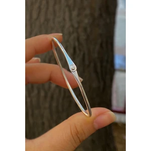 Gümüş Ortası Taşlı Lades Model Erkek Kadın Bilezik Bileklik