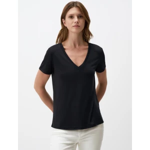 Jimmy Key Siyah V Yaka Kısa Kollu Basic Tişört