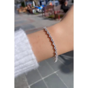 Gümüş 2,5 mm ve 3 mm Taşlı Zikzak Model Su Yolu Bileklik