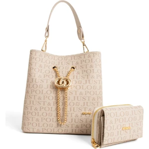 Just Polo Monogram Baskılı 3 Bölmeli Kadın El & Omuz Çantası ve Cüzdan Kombini 24X23CM MDS20641002