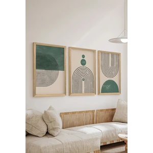 3 Parça Ahşap Çerçeve Görünümlü Mukavva Poster Tablo Seti - Set 19