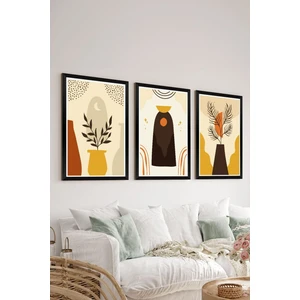 3 Parça Siyah Çerçeve Görünümlü Mdf Tablo Seti - Set 16