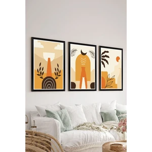 3 Parça Siyah Çerçeve Görünümlü Mdf Tablo Seti - Set 14