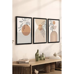 3 Parça Siyah Çerçeve Görünümlü Mdf Tablo Seti - Set 31