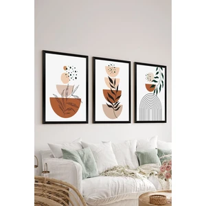 3 Parça Siyah Çerçeve Görünümlü Mdf Tablo Seti - Set 32